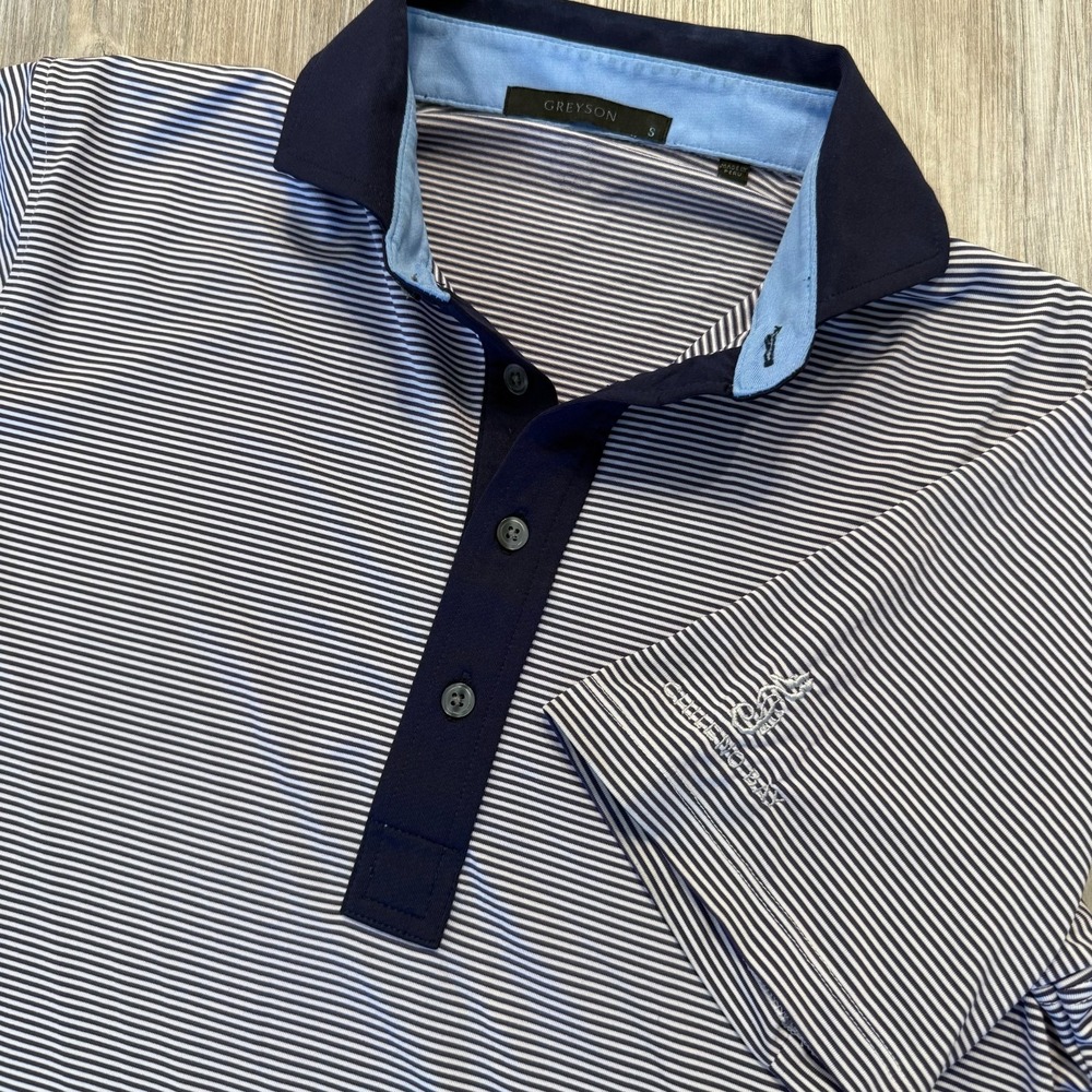 Greyson Mens Small Striped Polo Shirt Blue